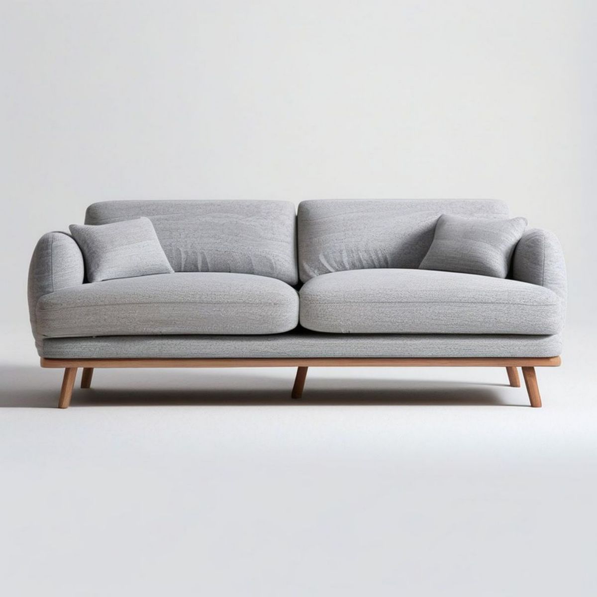 Dwuosobowa sofa jasnoszara 200 x 90 x 82 cm z nogami z litego drewna bukowego