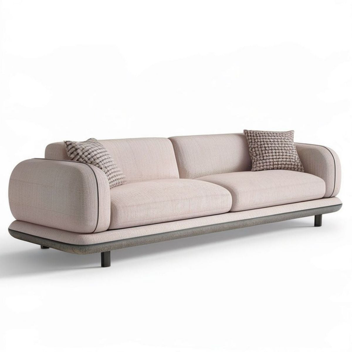 Trzyosobowa sofa tapicerowana z poduszkami, beżowo-szara, 230 × 95 × 82 cm
