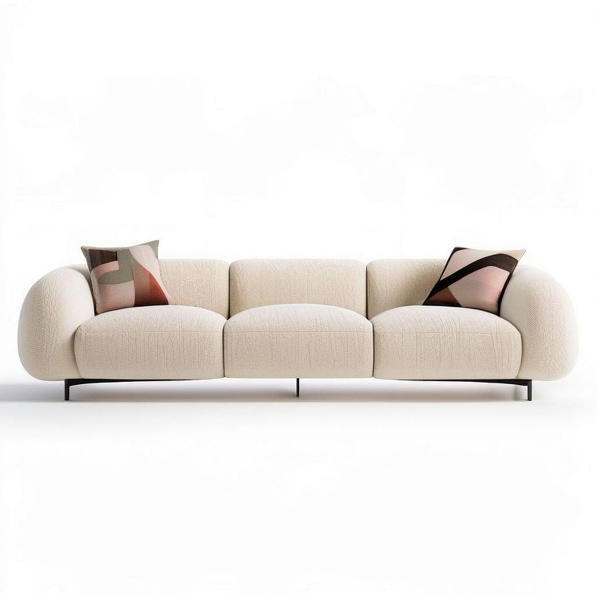Kremowa sofa trzyosobowa 240 × 95 × 75 cm z czarnymi stalowymi nogami