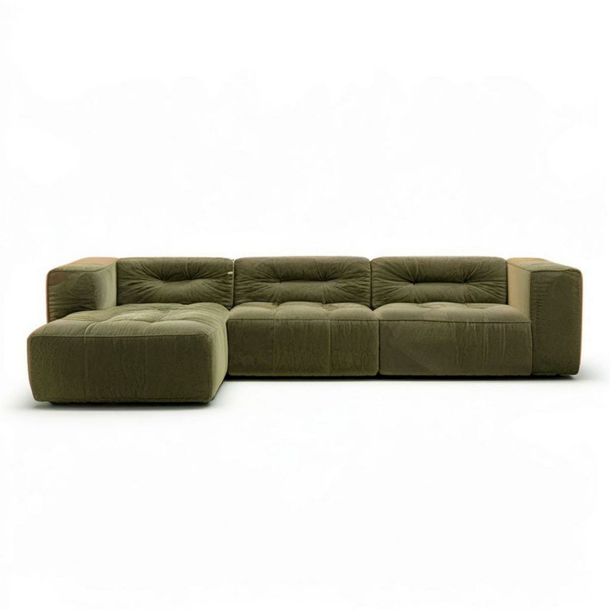 Oliwkowa sofa narożna z lewostronnym szezlongiem 300 × 170 × 72 cm