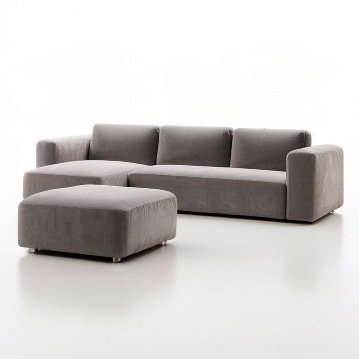Szara sofa modułowa 3-osobowa z lewostronnym szezlongiem i podnóżkiem, 290 × 165 × 85 cm