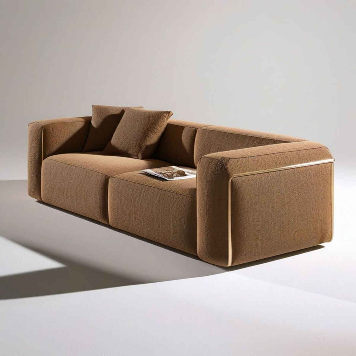 Dwuosobowa sofa karmelowa z tapicerką bouclé 220 x 100 x 75 cm