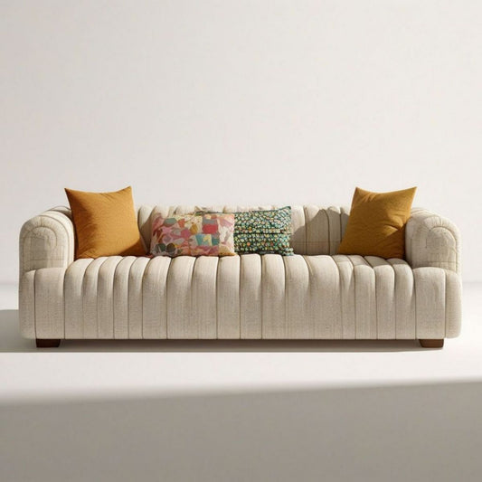 Kremowa sofa trzyosobowa do salonu 220 x 92 x 78 cm z tapicerką poliestrową