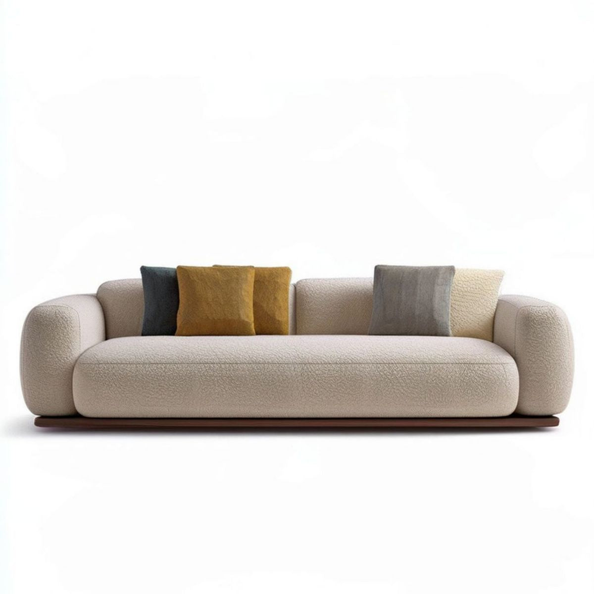 Sofa trzyosobowa kremowa bouclé 230 x 95 x 75 cm z 4 poduszkami dekoracyjnymi