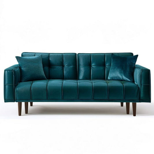Sofa trzyosobowa 190 x 85 x 85 cm ciemnoturkusowa z ciemnobrązowymi nogami