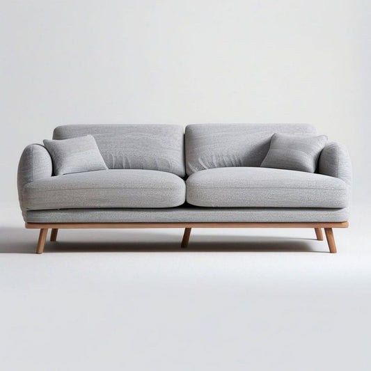 Dwuosobowa sofa jasnoszara 200 x 90 x 82 cm z nogami z litego drewna bukowego