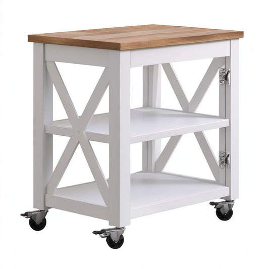 Mobilny stolik kuchenny z rozkładanym blatem 94 x 46 x 91 cm, biały i naturalny brąz