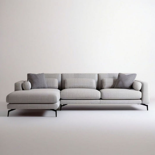 Jasnoszara sofa narożna z lewostronnym szezlongiem 280 x 165 x 85 cm