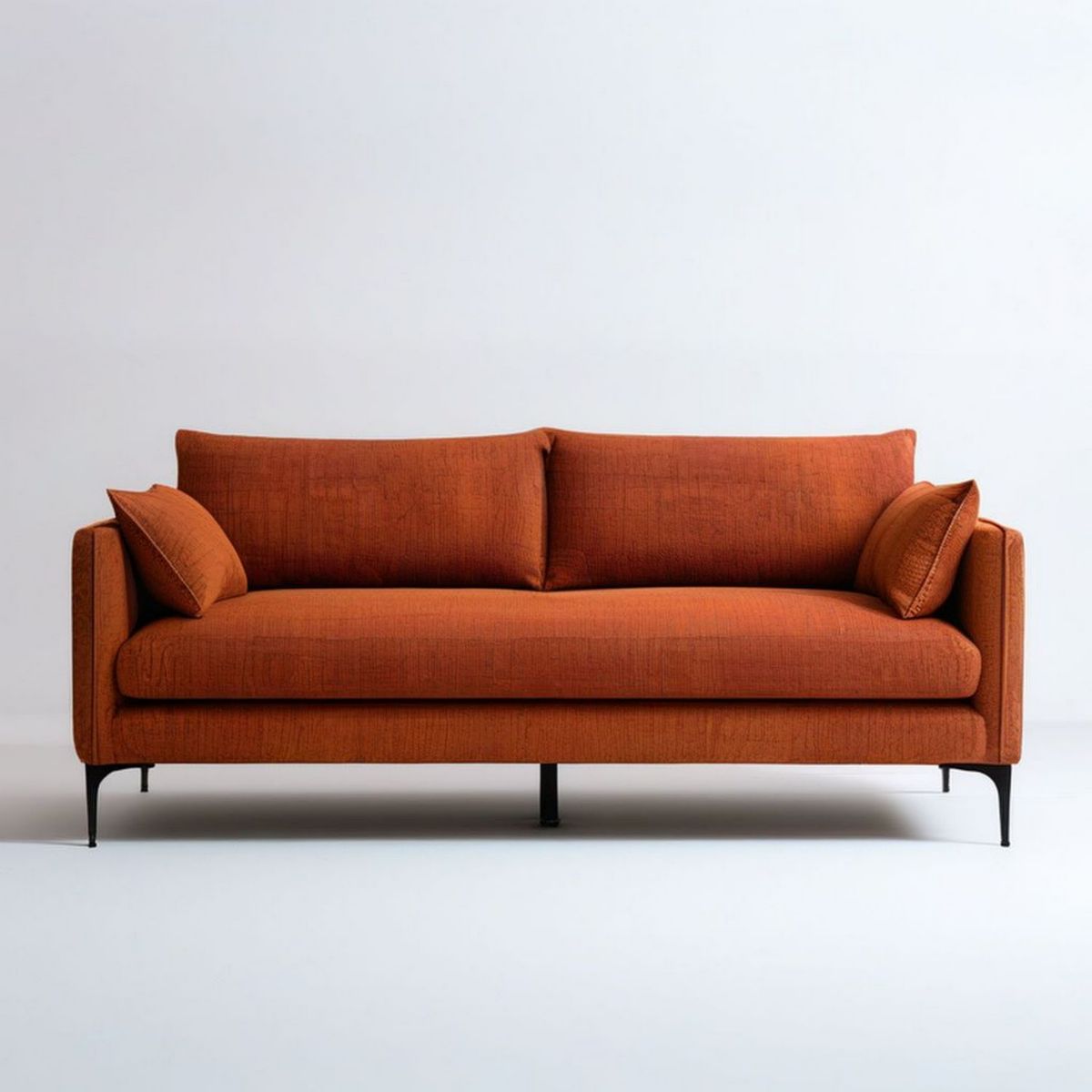 Dwuosobowa sofa 180 x 85 x 82 cm rdzawopomarańczowa z czarnymi nóżkami, tapicerka poliestrowa