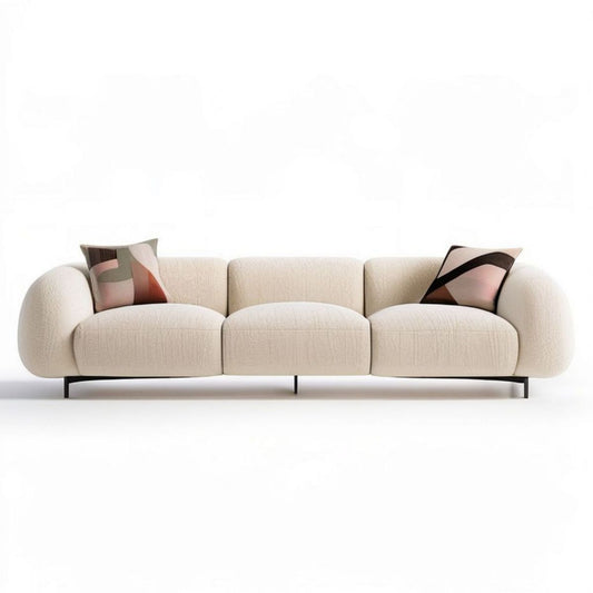 Kremowa sofa trzyosobowa 240 × 95 × 75 cm z czarnymi stalowymi nogami
