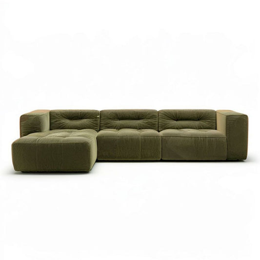 Oliwkowa sofa narożna z lewostronnym szezlongiem 300 × 170 × 72 cm