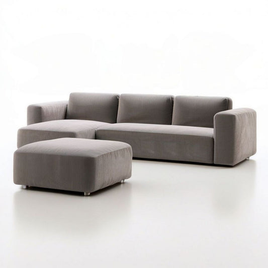 Szara sofa modułowa 3-osobowa z lewostronnym szezlongiem i podnóżkiem, 290 × 165 × 85 cm