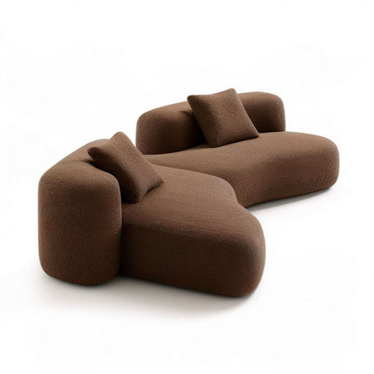 Brązowa sofa narożna z lewostronnym szezlongiem bouclé 280 × 190 × 75 cm